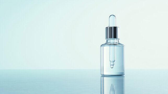 Clear glass dropper bottle with liquid serum
