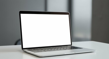 Fototapeta premium pale colored display screen portable computer pale colored flat surface corporate environment concept related to utilizing technology portable communication devices notebooks internet connectivity