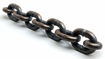 Fototapeta premium Weathered Iron Chain Links on White Background, Close-Up Detail