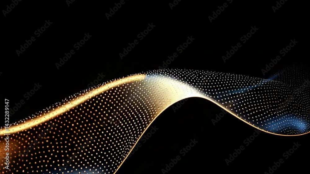 Poster abstract waves of light with gradient colors and dots on black background for modern design projects