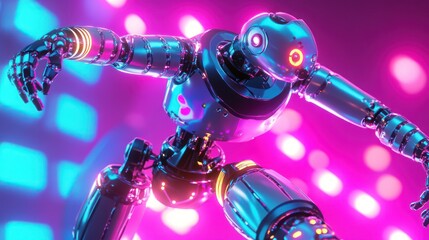 Fototapeta premium Futuristic android with vibrant neon highlights, showcasing advanced robotics