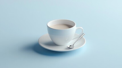 White coffee cup and saucer with a spoon