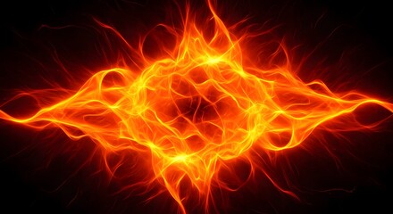 Fototapeta premium Abstract orange and yellow fire energy blast on a dark black background with bright light effects