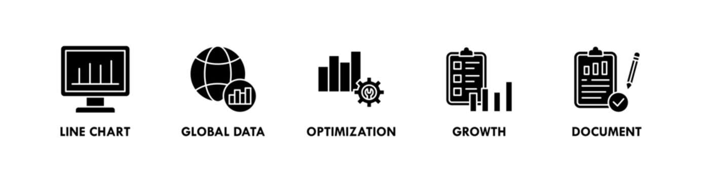 Data Analysis banner web icon illustration concept with icon of line chart, global data, optimization, growth, and document