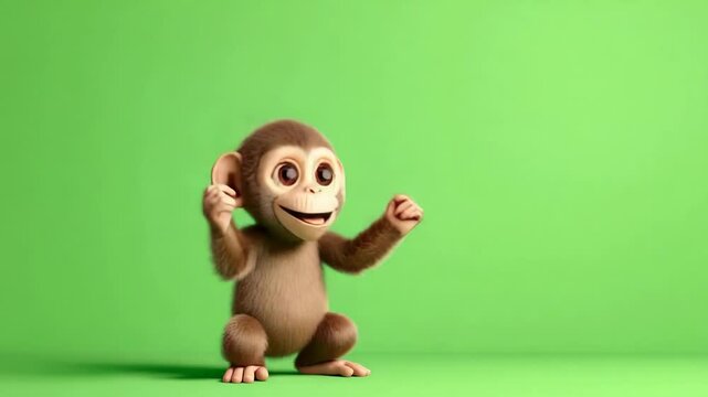 Cute cartoon chimp posing joyfully green background