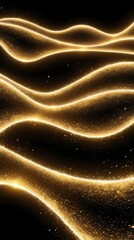 Obraz premium Golden abstract landscape with smooth shimmering waves forming glowing dunes in dark surroundings, ideal for futuristic themes, luxury concepts, or elegant backgrounds