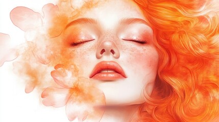 Naklejka premium A radiant woman with fiery orange hair, depicted in soft hues.