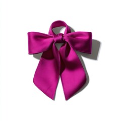 Naklejka premium A vibrant fuchsia ribbon bow is perfectly centered against a crisp white backdrop, highlighting its elegant shape and casting a soft shadow in studio lighting.