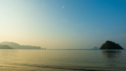 Beautiful blue sky and sunrise over sea in island