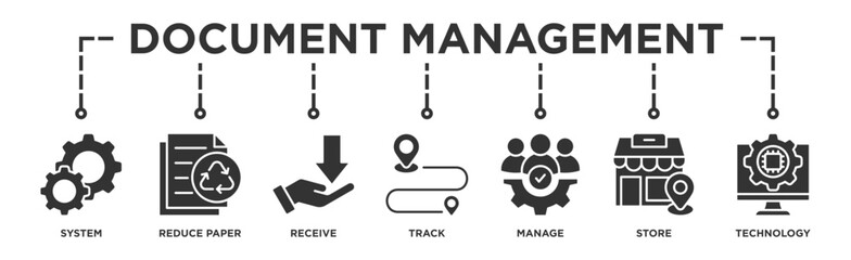 Document management banner web icon illustration concept with icon of system, reduce paper, receive, track, manage, store, cloud and technology