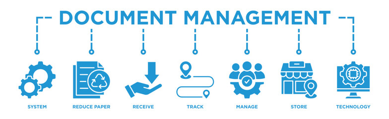 Document management banner web icon illustration concept with icon of system, reduce paper, receive, track, manage, store, cloud and technology