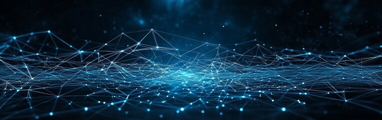 Fototapeta premium Digital Data Network with Connected Nodes and Glowing Network Connections