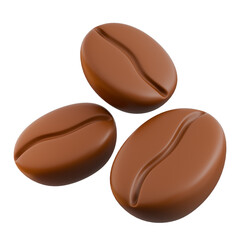 Three realistic coffee beans ideal for food-related designs and marketing materials.