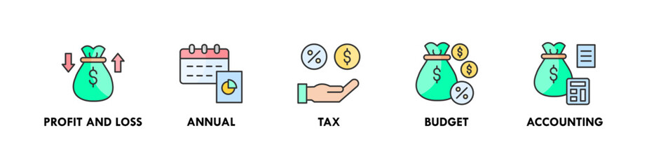 Financial Statements banner web icon illustration concept with icon of profit and loss, annual, tax, budget, and accounting