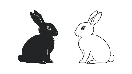 Obraz premium Two rabbits, black silhouette and white outline