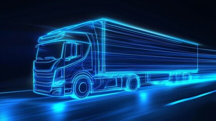 A striking futuristic truck featuring a vibrant neon design.