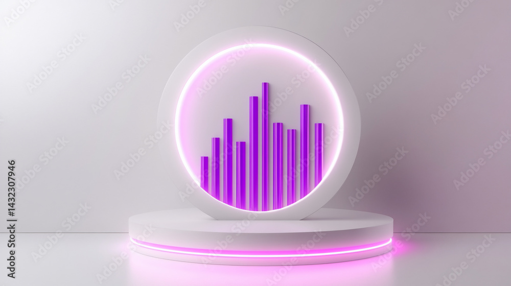 Aufkleber Abstract 3D rendering of purple bar graph inside a glowing circle on a white platform.