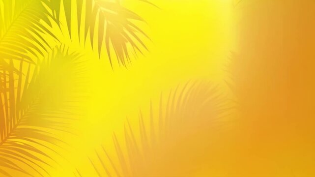 Vibrant palm tree leaves on yellow. Tropical summer abstract background