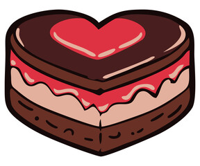 Heart shaped chocolate cake. Editable color vector