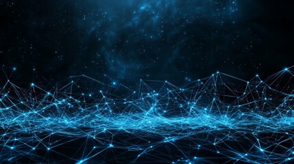 Digital Data Network with Connected Nodes and Glowing Network Connections