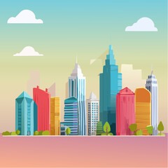 Obraz premium Vector Image: Silhouette, Tall Buildings for a Colorful Big City Skyline