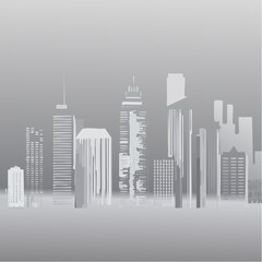 Vector Image:  Silhouette, Tall Buildings for a Foggy Morning Big City Skyline