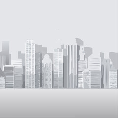 Fototapeta premium Vector Image: Silhouette, Tall Buildings for a Foggy Morning Big City Skyline