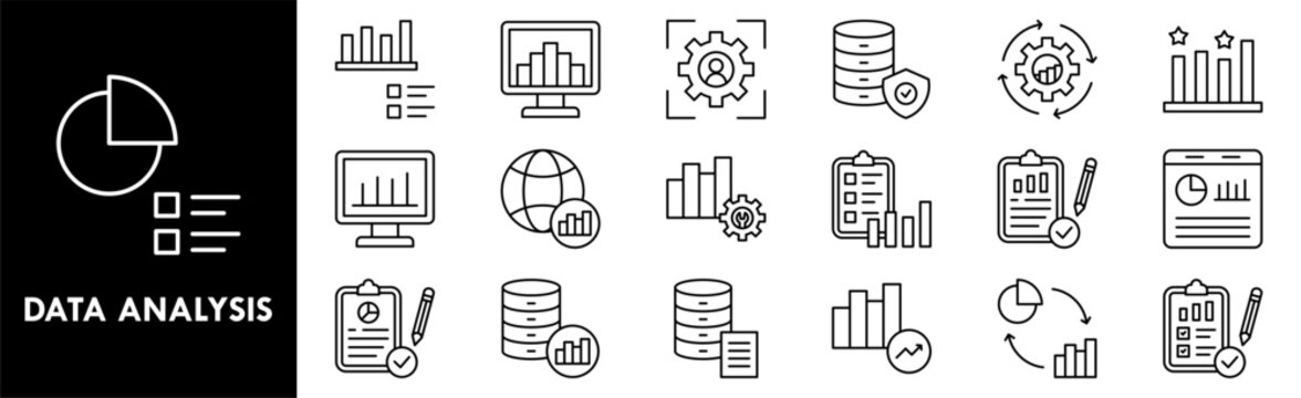 Data Analysis icon collection set. Containing design analysis, business, graph, strategy, computer