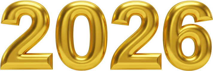 Shiny Golden 2026 New Year Numbers 3D Render Celebration