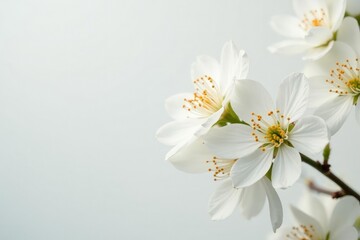 Delicate white blossoms against pure white backdrop, summer, plant