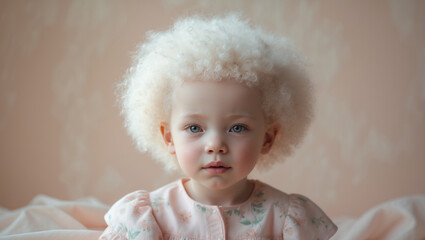 Fototapeta premium Dreamy Albino Kid Portrait with Pastel Tones and Soft Hair – High Resolution