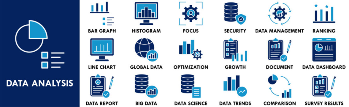 Data Analysis icon collection set. Containing design analysis, business, graph, strategy, computer