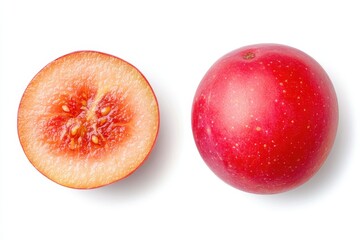 Fototapeta premium Red Plum, Halved and Whole