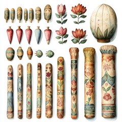 Decorative Wooden Craft Tools with Floral Patterns and Shapes