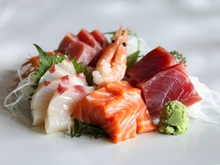 Delicious Sashimi Platter with Tuna Salmon and Shrimp