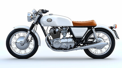 Fototapeta premium Sleek white motorcycle with a tan leather seat and chrome accent