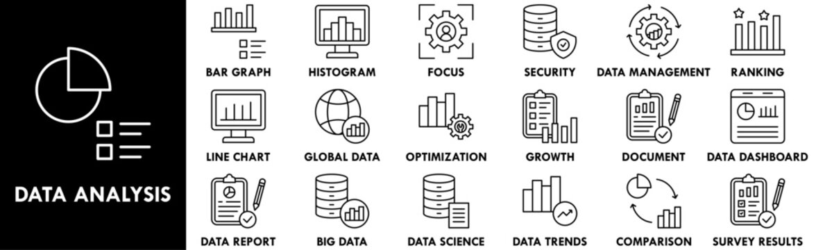 Data Analysis icon collection set. Containing design analysis, business, graph, strategy, computer