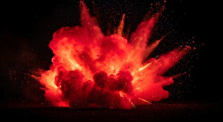 Vibrant red explosion against a stark black backdrop showcasing intense energy and dynamic movement