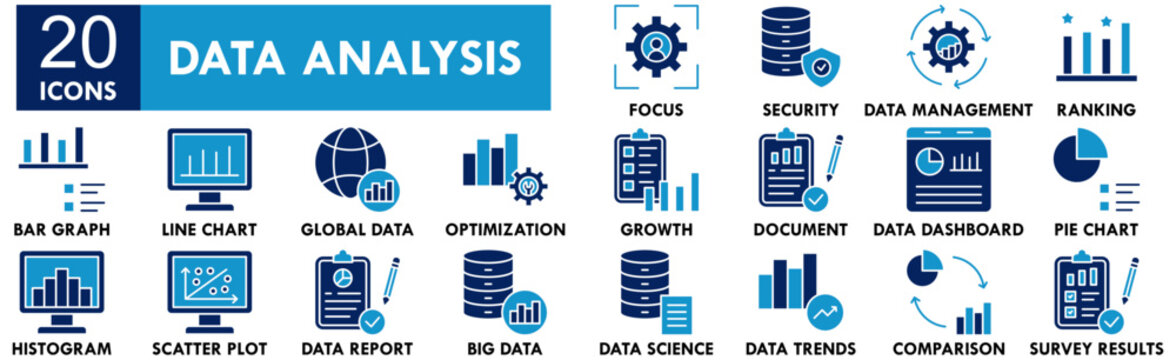 Data Analysis icon collection set. Containing design analysis, business, graph, strategy, computer