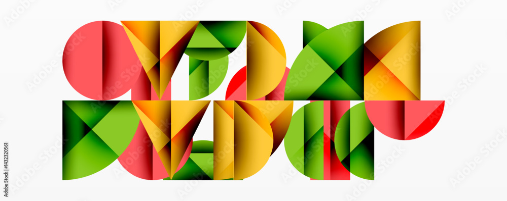 Aufkleber Abstract geometric composition. Colorful shapes interlock, creating dynamic visual texture. Modern design, vibrant hues dominate.