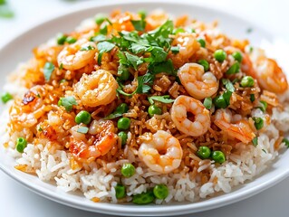 Delicious shrimp and peas stir-fry served over fluffy white rice makes a perfect light and healthy meal option.