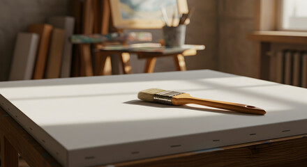 Artist's Canvas And Brush Ready For New Creative Endeavor