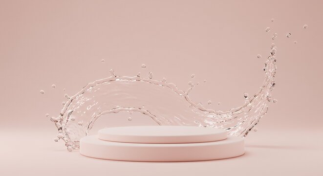 Observe sleek round podium elegantly positioned dynamic water splash vibrant pink versatile mock up ideal sophisticated product cosmetic presentations clean pedestal platform designed to showcase