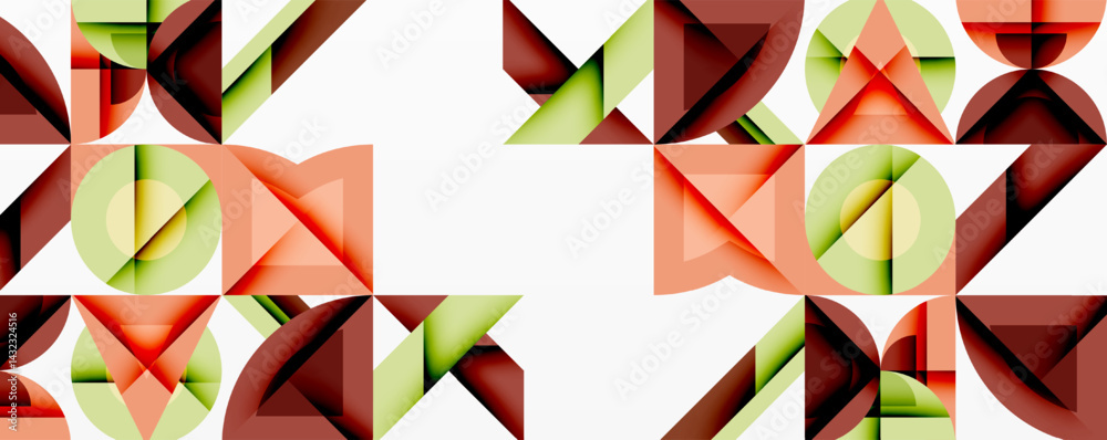 Aufkleber Abstract geometric pattern. Shapes overlap, creating dynamic visual texture. Colors include red, green, brown tones. Minimalist design.