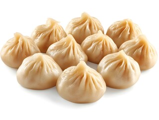 A delectable collection of ten perfectly steamed soup dumplings, showcasing their delicate pleated tops and inviting texture.