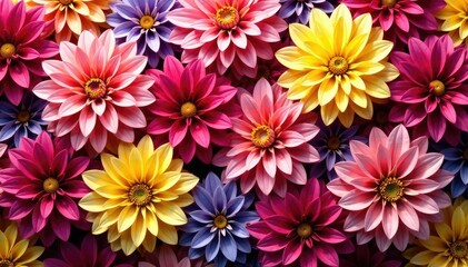 Fototapeta premium Intricate dahlia blooms in vibrant hues form a repeating floral pattern , floral, bloom, pink