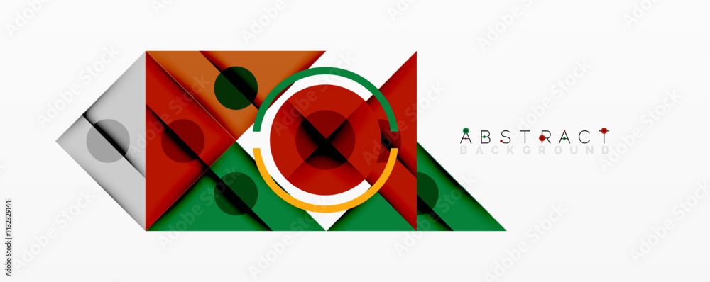 Aufkleber Abstract geometric design. Overlapping shapes create dynamic composition. Red, green, orange, silver colors present. Modern visual element.