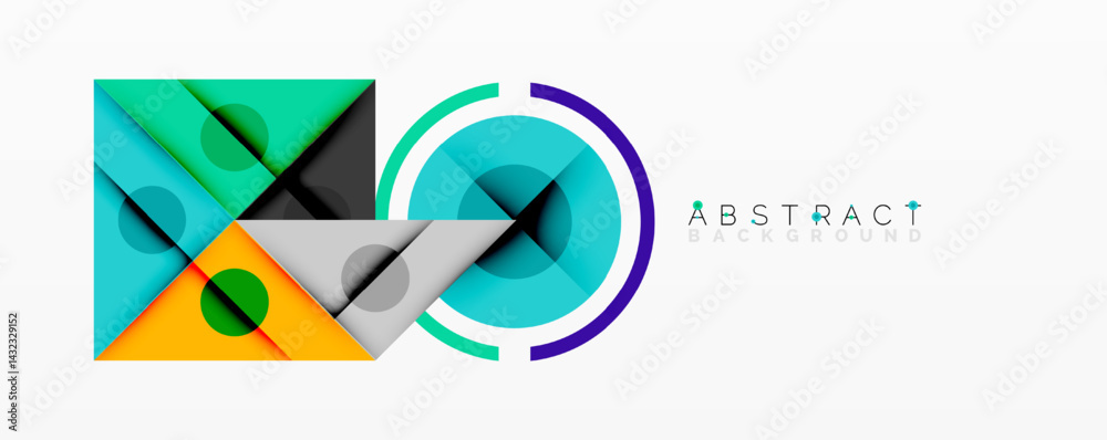 Poster modern geometric design. overlapping shapes create vibrant, colorful composition. clean lines, minim
