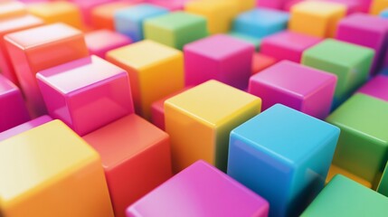 Fototapeta premium A vibrant array of colorful cubes arranged in a playful and geometric pattern