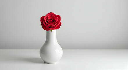 Elegant Red Rose In White Vase on a Clean Background Still Life